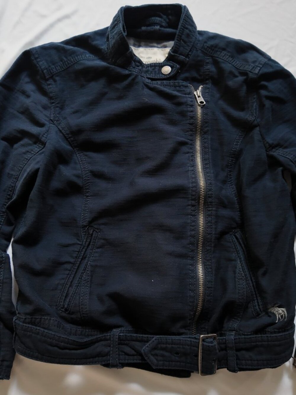 Abercrombie Jacket Moto Asymmetric Y2K Downtown Girl Belted Cotton Navy Size M